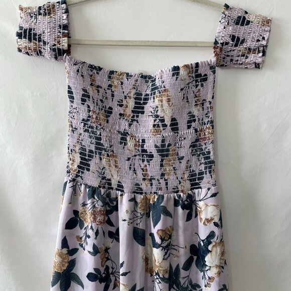 Altar'd State Womens Lavender Off The Shoulder Smocked Floral Maxi Romper Size S - Picture 5 of 11